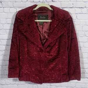 Terry Lewis Classic Luxuries Womens Textured Velvet Jacket Burgundy Sz L Preppy